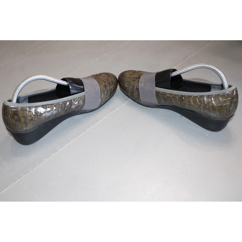 Ros Hommerson Erica Wedge Loafers 10W‎ Croc Patent Leather Comfort Slip On